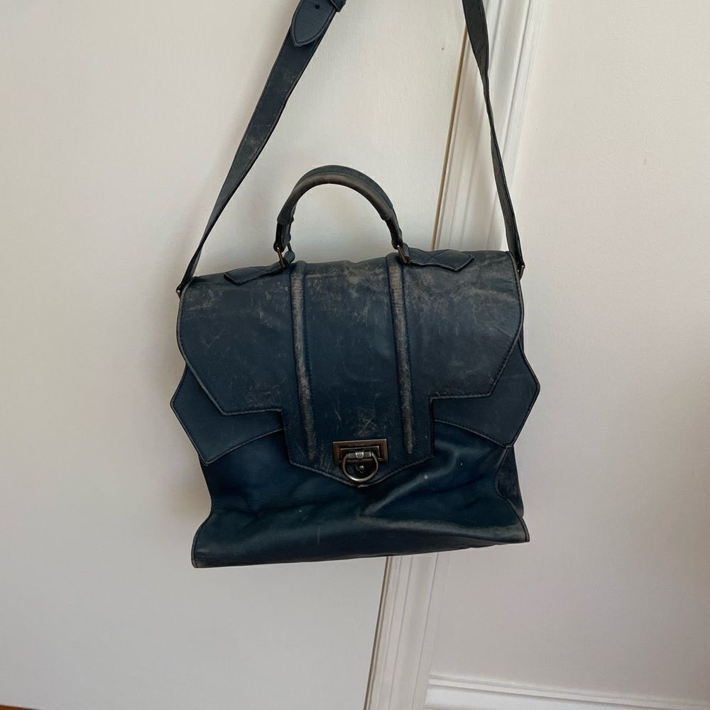 Reece Hudson navy blue leather shoulder bag